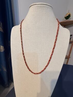Vintage Medici Red & Gold Braided Necklace 26”